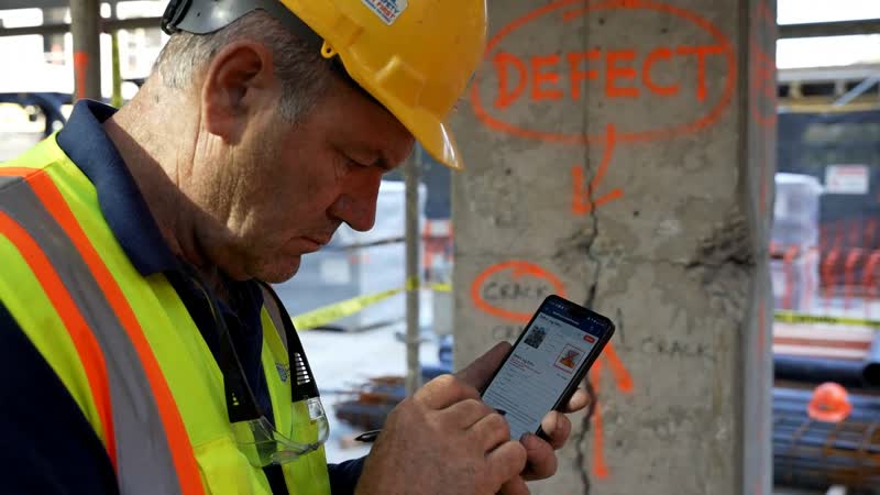 Site engineer noting an issue on phone