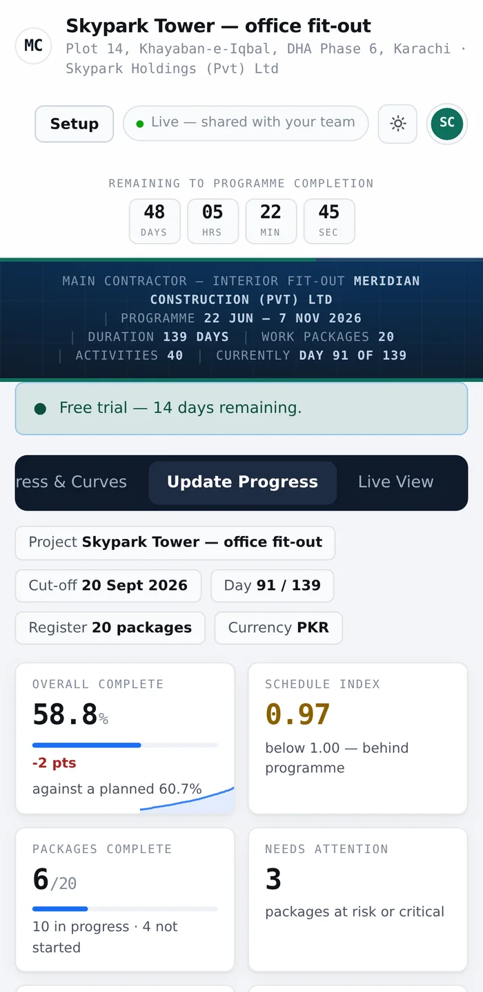 AxisView on a phone: updating progress against an activity.
